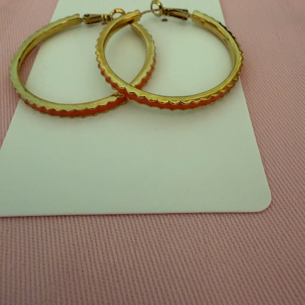 Kate Spade New York "Ring It Up" Orange Enamel  Hoop Earrings
